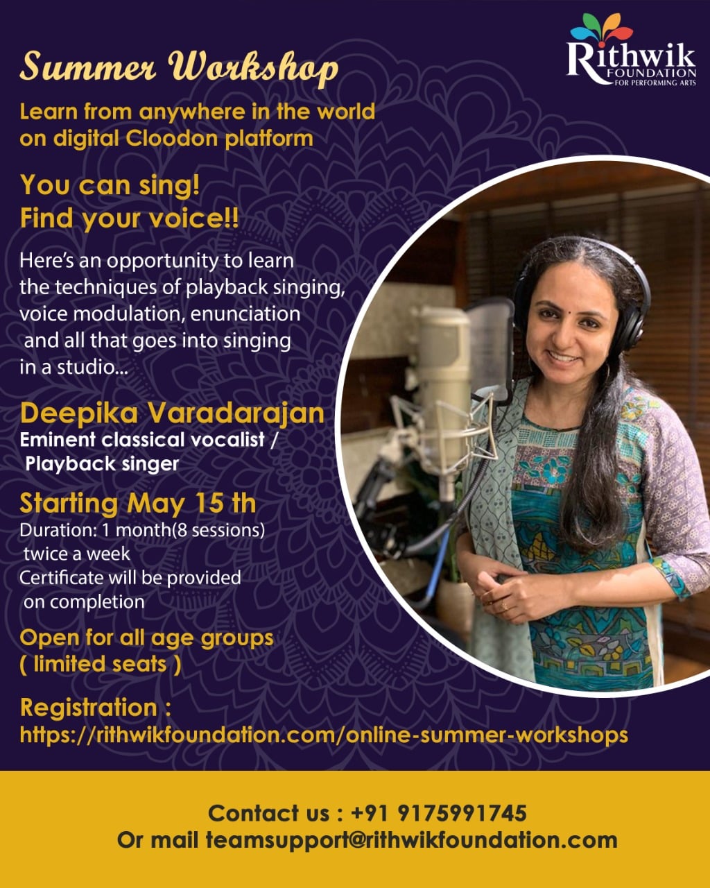 Deepika V Online Summer Workshop - Voice Training Workshop